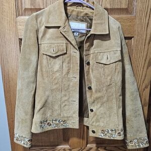 Wilsons Leather Tan Suede Jacket with Embroidery